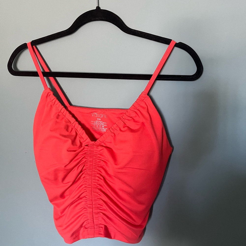 M Vasana bright coral ruched crop top
